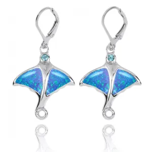 Sterling Silver Stingray with Blue Opal and Swiss Blue Topaz Lever Back Earrings