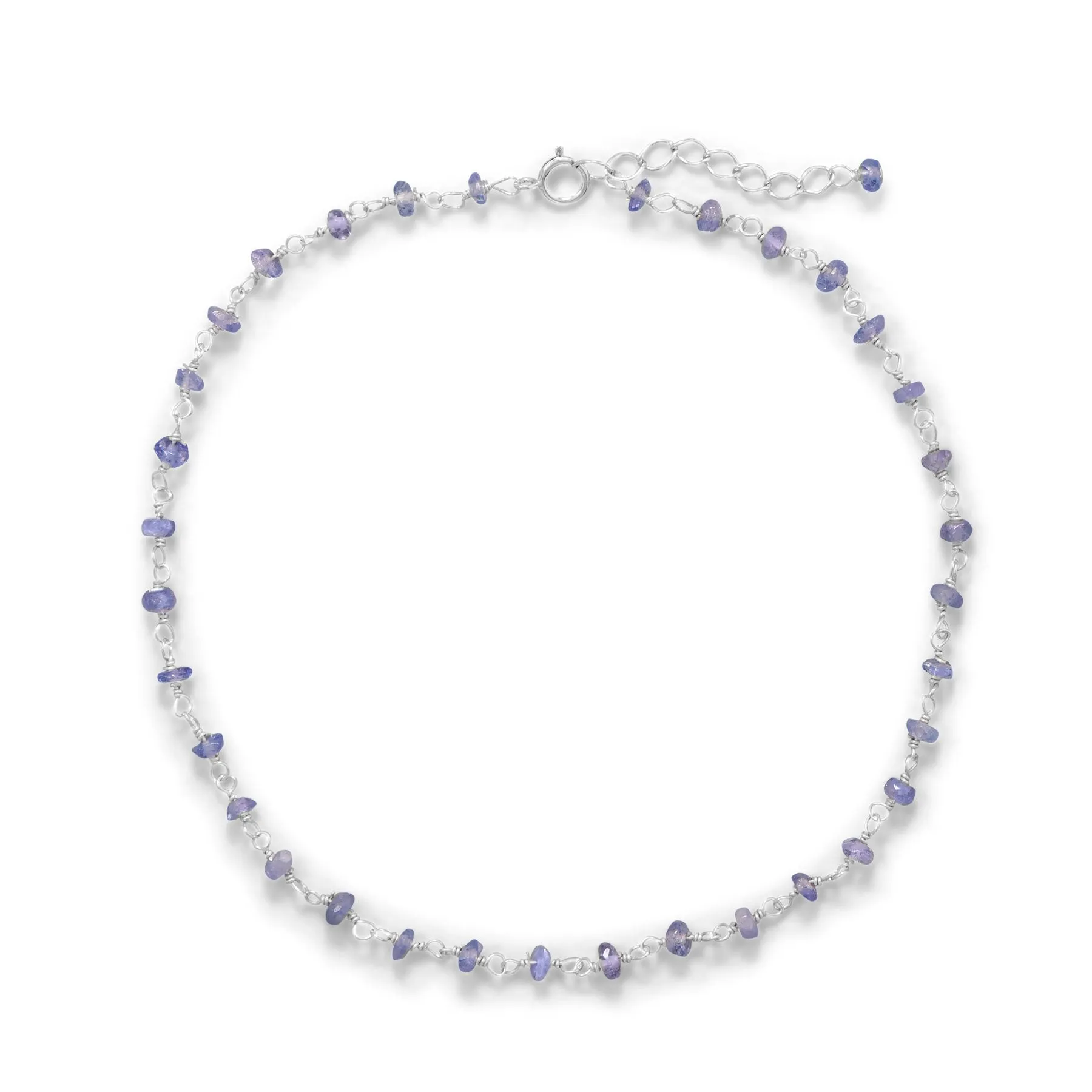 Sterling Silver Tanzanite Bead Anklet