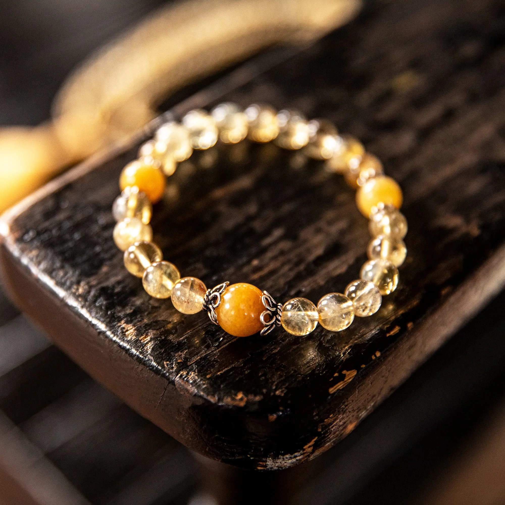 Stretchy Wrist Citrine with Aragonite Mala