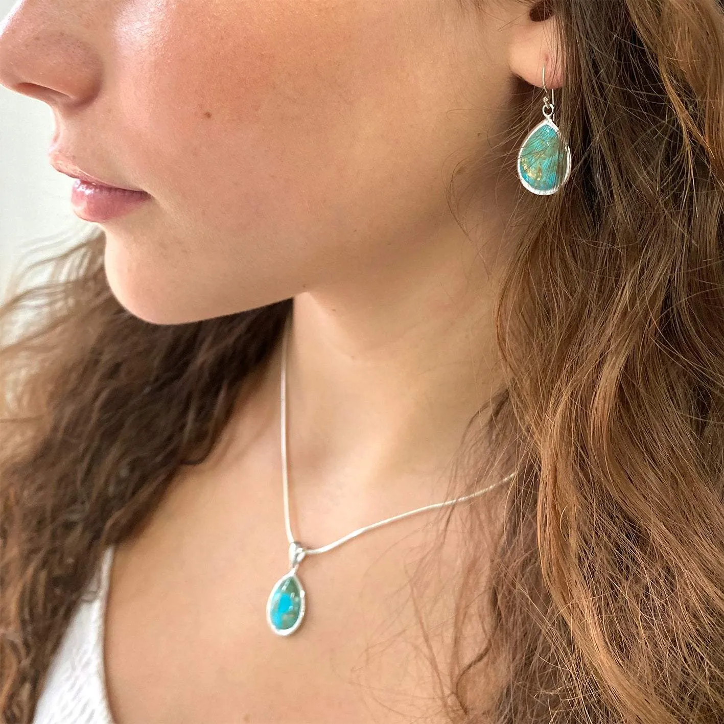 Tear drop silver earring- Turquoise