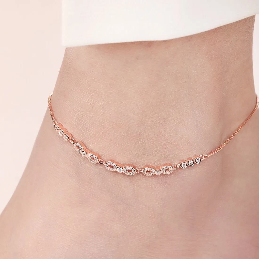 Timeless Infinity Rose Gold-Plated 925 Sterling Silver Anklet