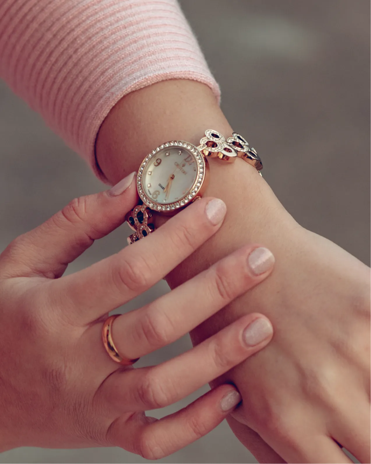 Tramonta Ladies Mother of Pearl Dial Watch with Crystal Bezel & Bracelet