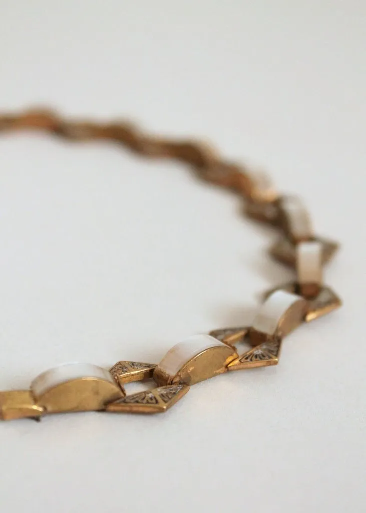 Vintage 1950s Mother of Pearl and Damascene Bracelet