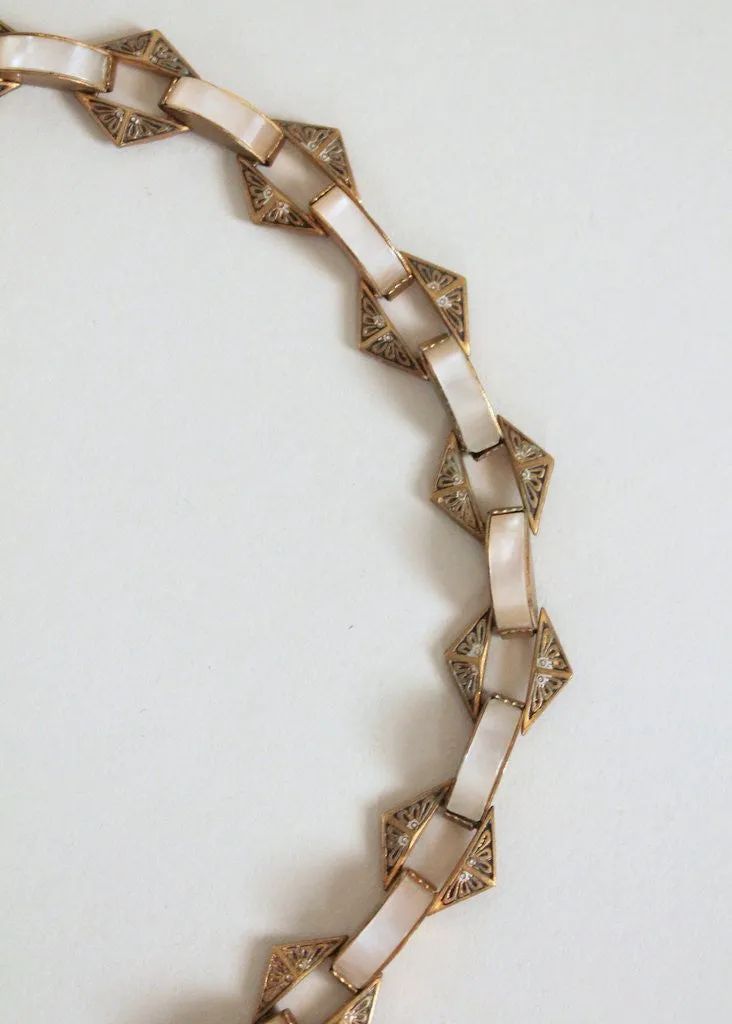 Vintage 1950s Mother of Pearl and Damascene Bracelet