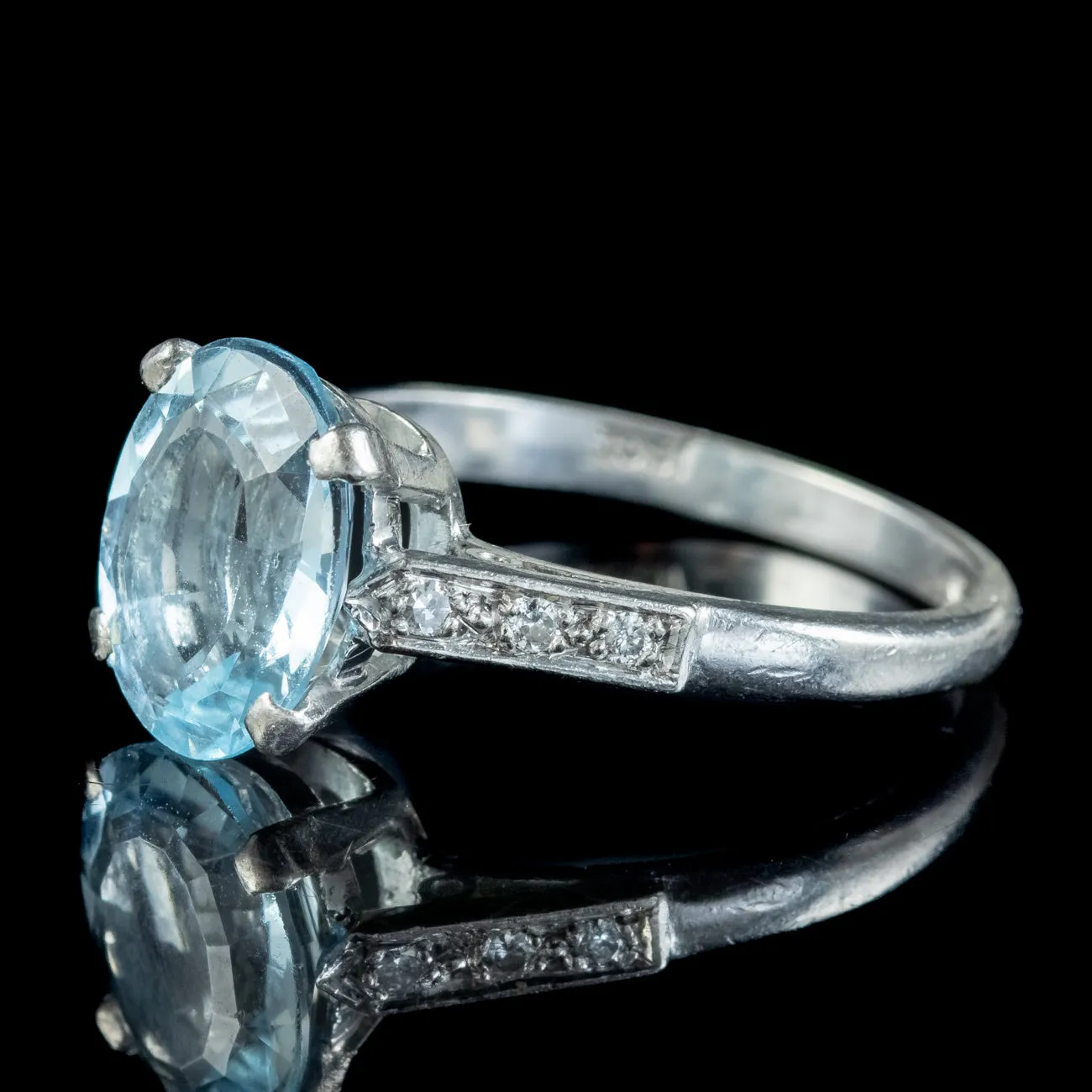 Vintage Aquamarine Diamond Ring 3.8ct Aqua