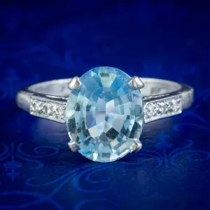 Vintage Aquamarine Diamond Ring 3.8ct Aqua