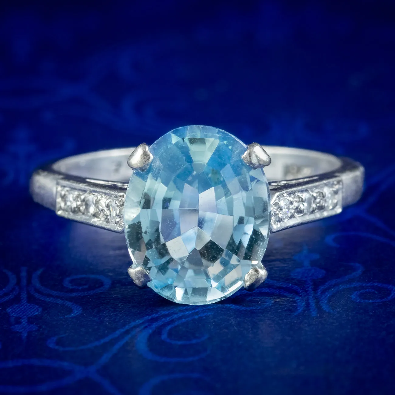 Vintage Aquamarine Diamond Ring 3.8ct Aqua