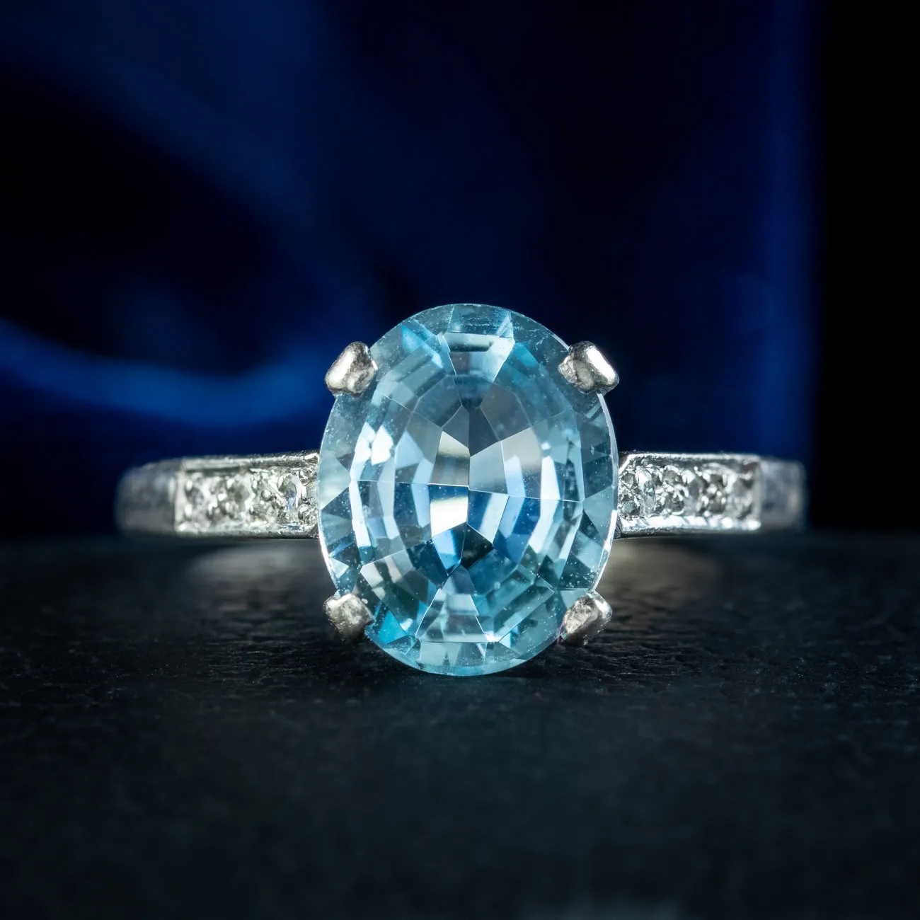 Vintage Aquamarine Diamond Ring 3.8ct Aqua