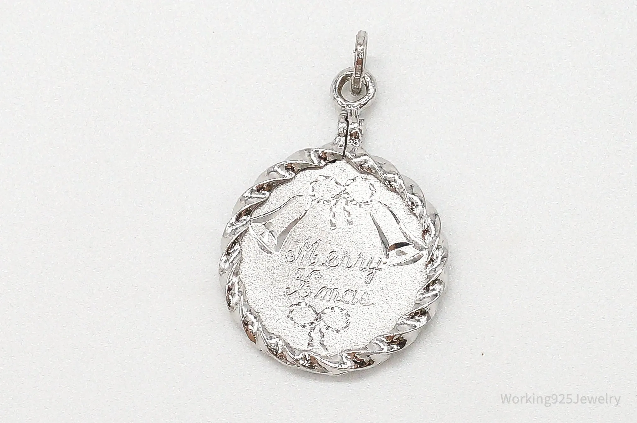 Vintage "Merry Xmas" Etched Bells Sterling Silver Pendant