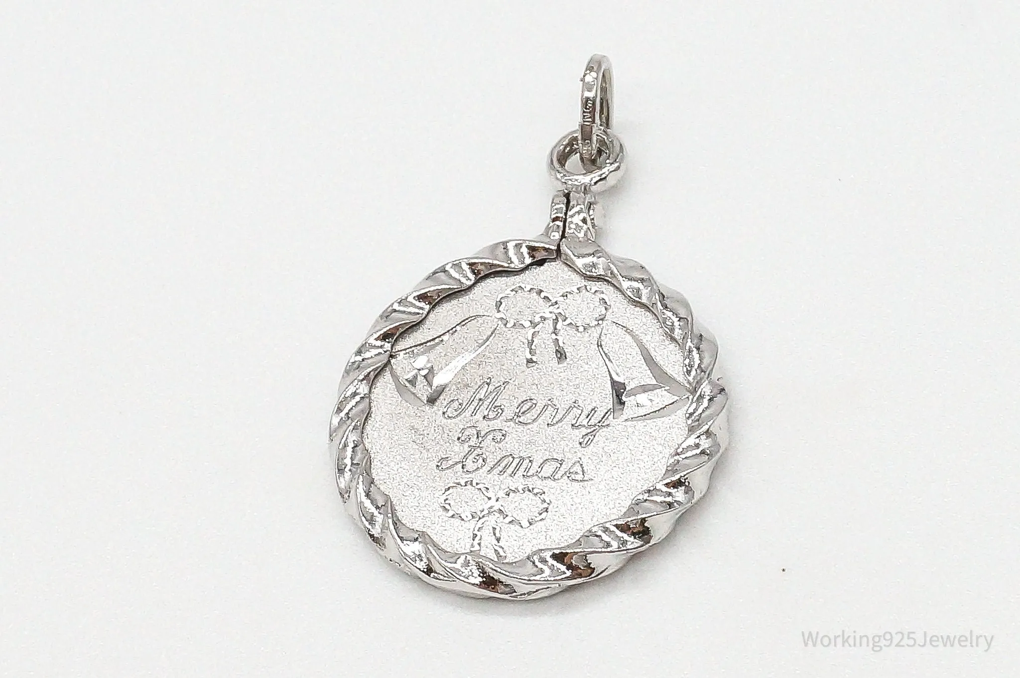 Vintage "Merry Xmas" Etched Bells Sterling Silver Pendant