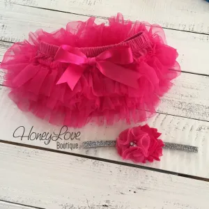 Watermelon Pink tutu skirt bloomers and silver glitter headband