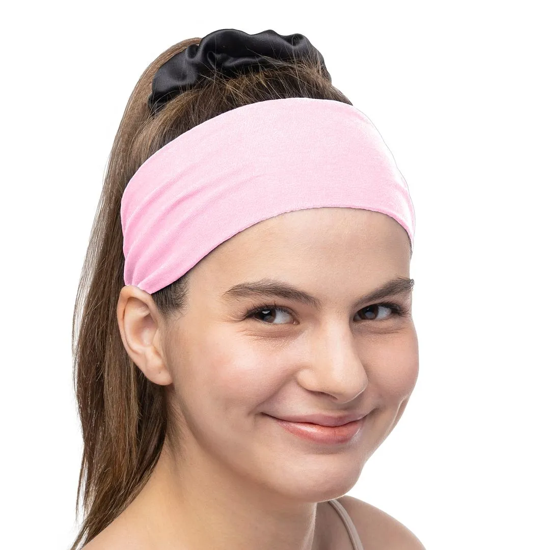 Women's Headbands Cotton Jersey 3" Wide Yoga Fitness Fashion Made in the USA Pink Light