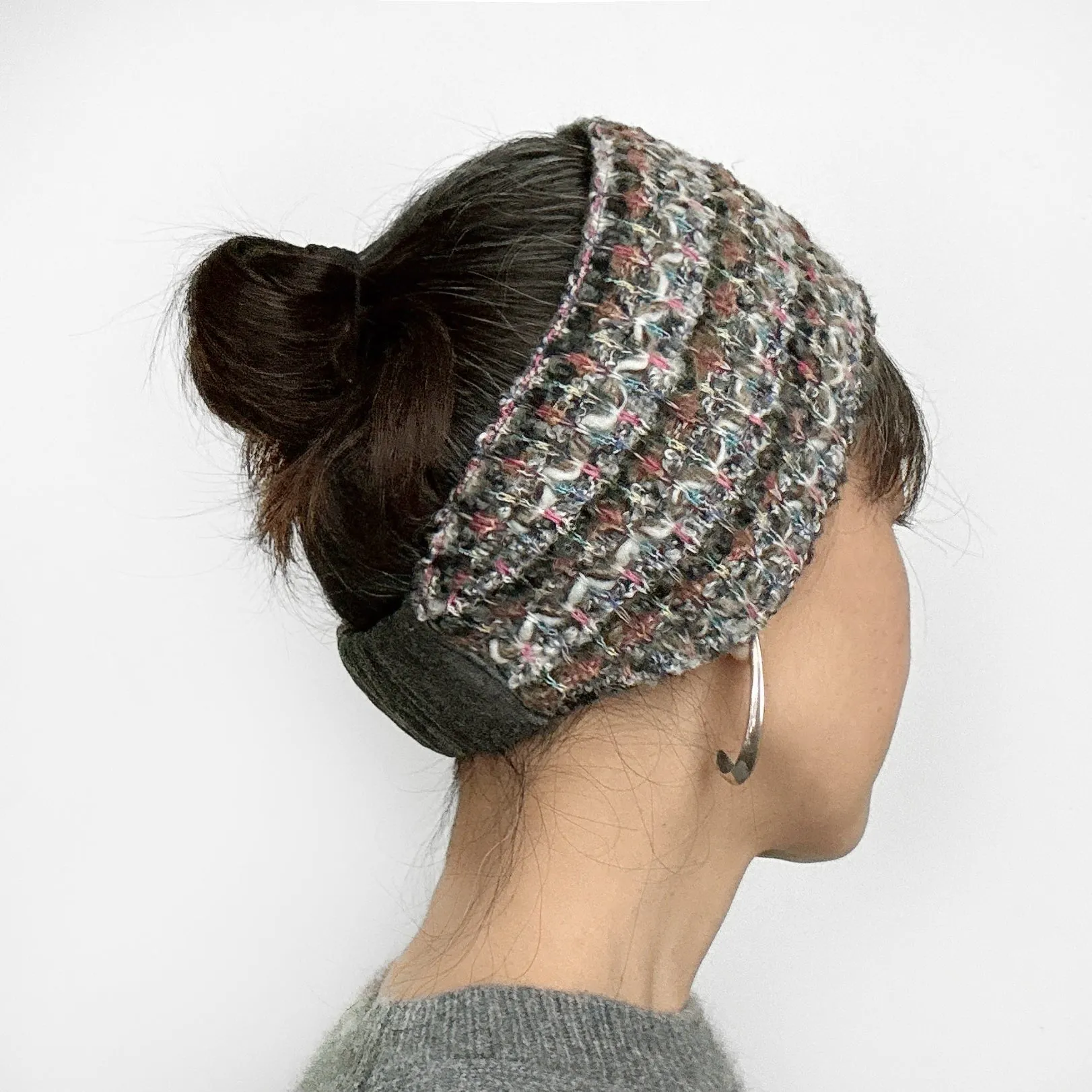 Wool Headband Ear warmer Brown White